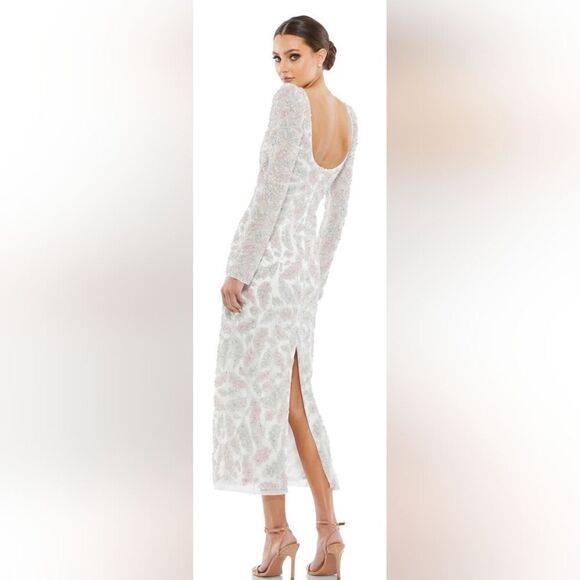 Mac Duggal FOLIAGE EMBELLISHED MIDI SHEATH DRESS NWOT sz 6 Ivory (5424) - Picture 2 of 7